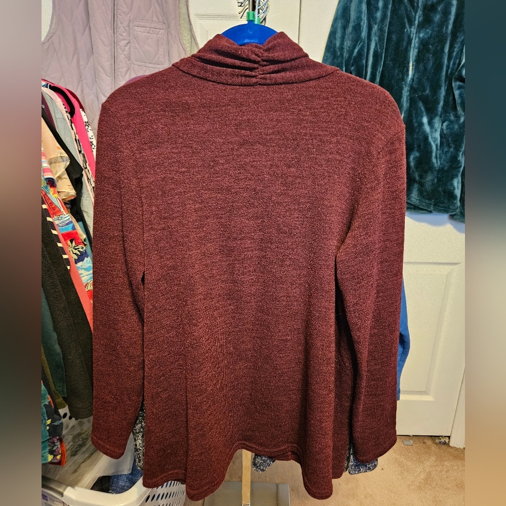 #163 Carol Rose- Maroon colored Open front Cardigan, sz. XL - Picture 3 of 4